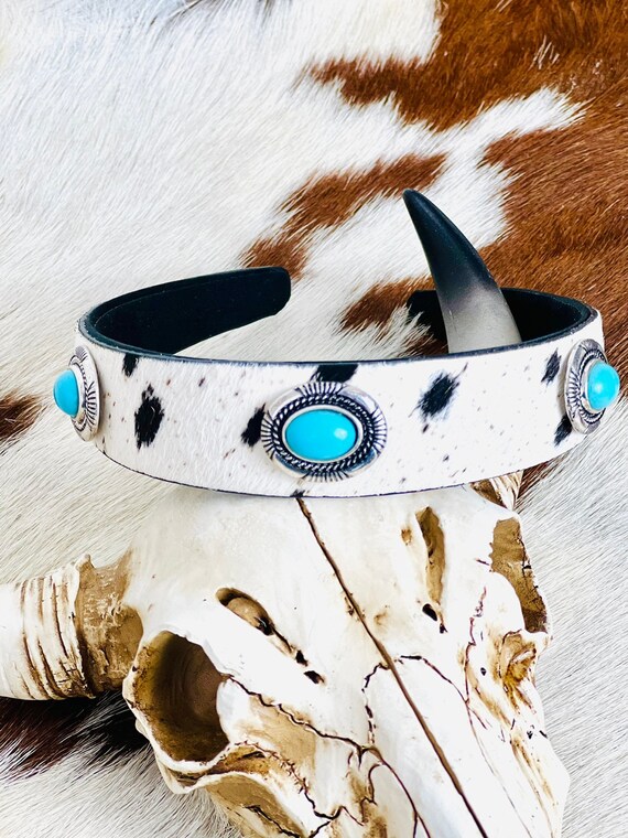 WESTERN COWHIDE HEADBAND I Western Turquoise Accessory I  display picture 3
