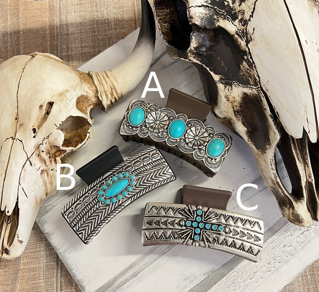 Western Turquoise Hair Clip - Etsy display picture 3
