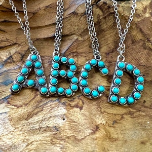 INITIAL NECKLACE | Turquoise Stone Initial Necklace | Stone Pendant Necklace | Western Jewelry