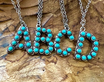 INITIAL NECKLACE | Turquoise Stone Initial Necklace | Stone Pendant Necklace | Western Jewelry