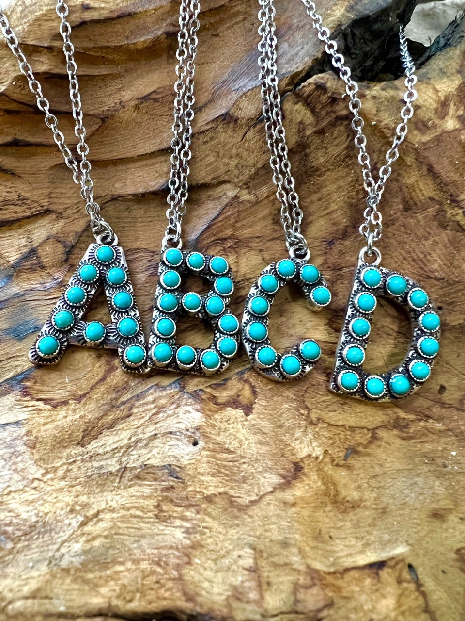 Turquoise stone initial necklace deals