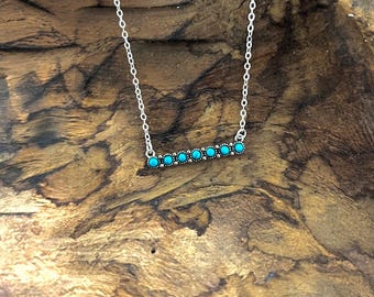 925 SILVER NECKLACE I 925 Sterling Silver Western Turquoise Bar Necklace I Southwestern Style