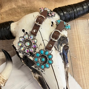 Western Apple Watch Band I Flower Concho Design I Turquoise Stone 38MM 40MM 41MM 42MM 44MM 45MM Series 8,7,6,5,4,3 And SE All Versions