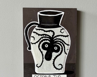 Octopus jug painting. Painting of Greek octopus Jug. Brown octopus jug painting. Folkart painting.