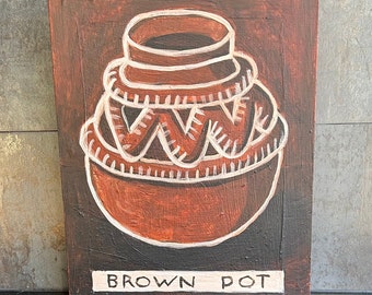 Brown Pot painting. Ceramic pot painting. Small object painting