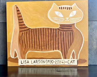 Lisa Larson Cat painting. Mid -century wall art. Yellow and brown art by Alan Moyes.