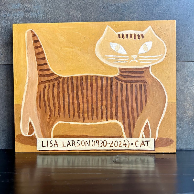 Lisa Larson Cat painting. Mid century wall art. Yellow and brown art by Alan Moyes. image 1