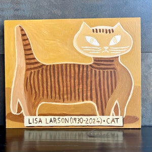 Lisa Larson Cat painting. Mid century wall art. Yellow and brown art by Alan Moyes. image 2