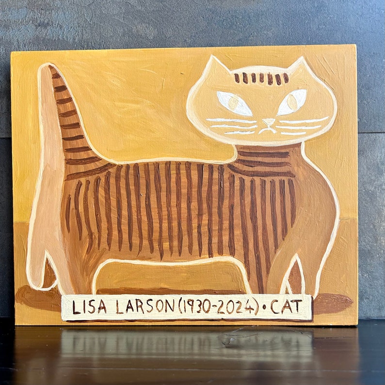 Lisa Larson Cat painting. Mid century wall art. Yellow and brown art by Alan Moyes. image 2