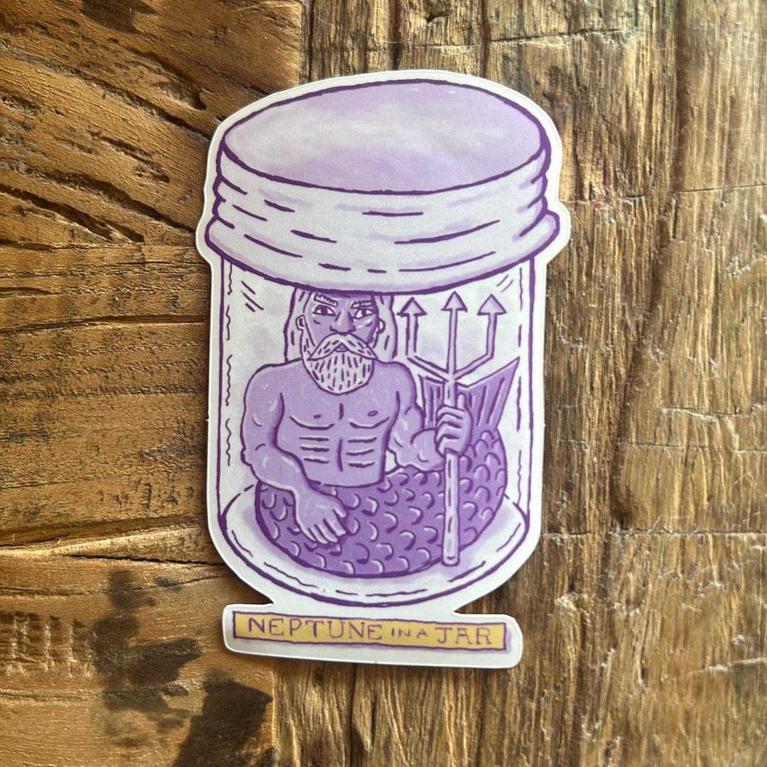 Neptune in a Jar Sticker: Folk Art Matte Vinyl Decal - Etsy