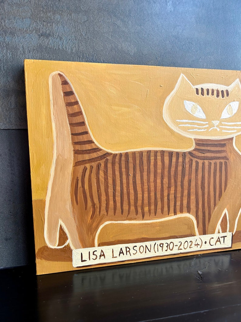 Lisa Larson Cat painting. Mid century wall art. Yellow and brown art by Alan Moyes. image 4