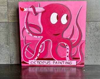 Octopus Painting; small, red comic like painting. Under water art. Fun painting.