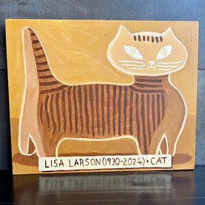 Lisa Larson Cat painting. Mid century wall art. Yellow and brown art by Alan Moyes. image 3