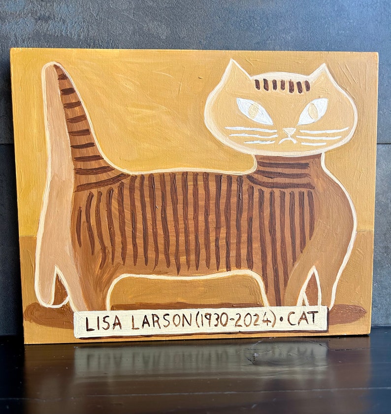 Lisa Larson Cat painting. Mid century wall art. Yellow and brown art by Alan Moyes. image 3