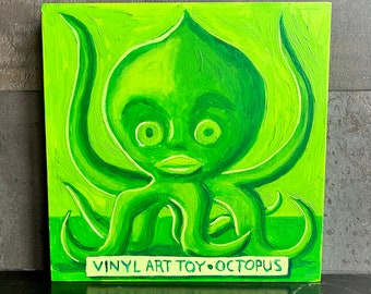 Vinyl Art Toy, octopus painting. Green, octopus folk art by Alan Moyes. Contemporary, urban wall art.