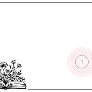 May include: A black and white illustration of an open book with flowers growing out of it. The book is on a white background. The image also includes a pink circle with the text "Booktok Bookshelf" and the number "1" in the center.