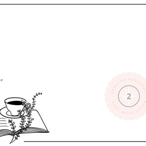 May include: Black and white line drawing of an open book with a cup of coffee on top. The book is surrounded by vines with small flowers. A pink circle with the text "BOOKTOK BOOKSHELF #2 FROM YOUR BOOKS" is in the upper right corner.