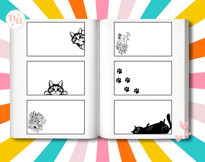 Packs of 10 Cat-Themed Author Signature Book Plates, Autographs for Books// Bookplates// Feline, Meow// Cat Lover Stickers// Ct1