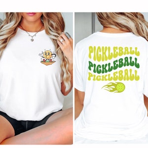 Cute Pickleball Shirt with Wavy Text, Retro Cartoon - Perfect Gift for Pickleball Players - Front & Back Unisex Shirt, Sweatshirt, Hoodie