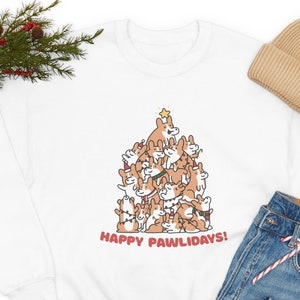 Funny Corgi Christmas Tree Sweatshirt - Happy Pawlidays - Perfect Xmas Gift For Dog Lovers! Dog Mom Gift - Unisex Heavy Blend Crewneck