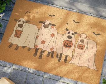 Funny Halloween Doormat: Western Halloween Ghost Cows - Front Porch Mat for Cowboys & Cowgirls, Perfect Halloween Decoration for Farm/Ranch