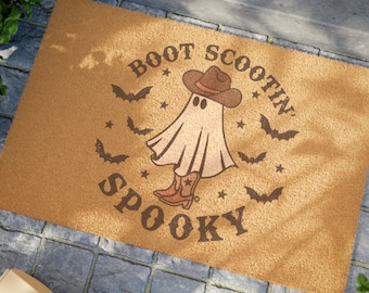 Funny Halloween Doormat: Boot Scootin&#39; Spooky Cowboy Ghost- Western Halloween Front Porch Mat, Perfect Halloween Decoration for Farm/Ranch