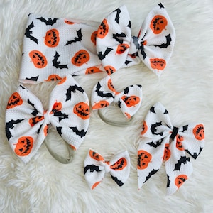 Halloween Newborn, Baby, Toddler Girl Bow on Headwrap/Bow on Headband/Clip On Bow/Pumpkin Bat Bow