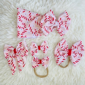Candy Cane Christmas Newborn, Baby, Toddler Girl Bow on Headwrap/Bow on Headband/Clip On Bows/Holiday Bow