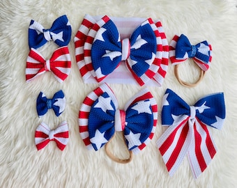 American Flag Baby and Toddler Bow on Headwraps, Headbands, Clip Ons