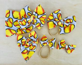 Softball Baby and Toddler Bow on Headwraps, Headbands, Clip Ons
