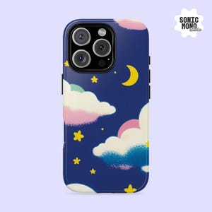 Night Sky Phone Case: Kawaii Celestial Stars, Moon, Clouds