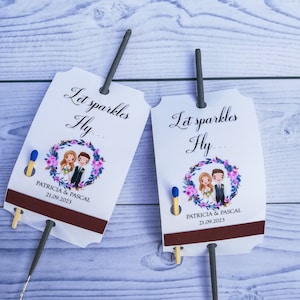 Etichette scintillanti per matrimonio Let Sparkles Fly con porta fiammiferi e accendino per matrimoni, laurea, feste e festività