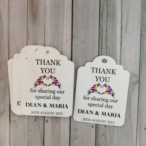 Merci d’avoir partagé notre journée spéciale avec nous tag, mariage personnalisé, fiançailles, favori de fête tag , mini tag