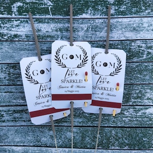 Etichette scintillanti per matrimonio Let Sparkles Fly con porta fiammiferi e accendino per matrimoni, laurea, feste e festività