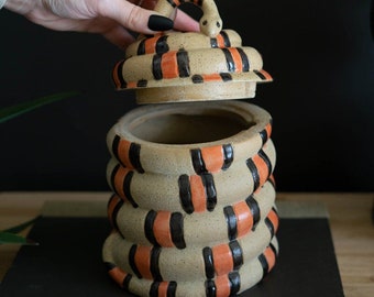 Exotic Ceramic Coral Snake Canister - A Symbol of Protection and Beauty for Your Home Decor - Olivia Goes Global