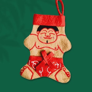 Felt Sumo Wrestler Christmas Stocking Made from 100% New Zealand Wool - Nepalese Eco Friendly!