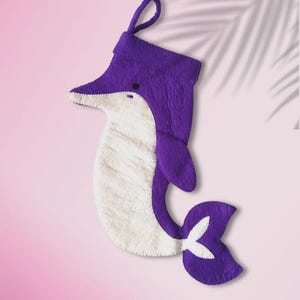 Felt Purple Dolphin Christmas Stocking Made from 100% New Zealand Wool - Nepalese Eco Friendly Beach Gifts