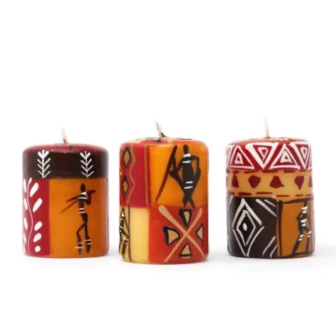 Handpainted Tapered Dinner Candles Beautiful and Festive Safari Set/3