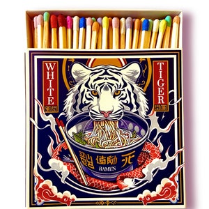 White Tiger Ramen House Traveler Luxury Safety Matches - 100ct Rainbow Tips - Japanese gifts