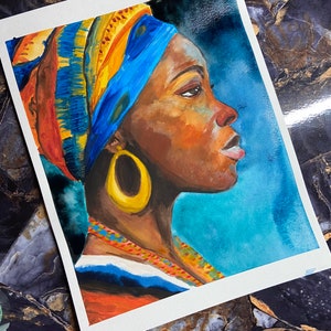 Ghanaian Woman Gouache Watercolor Portrait - ORIGINAL PIECE Hand Painted Art