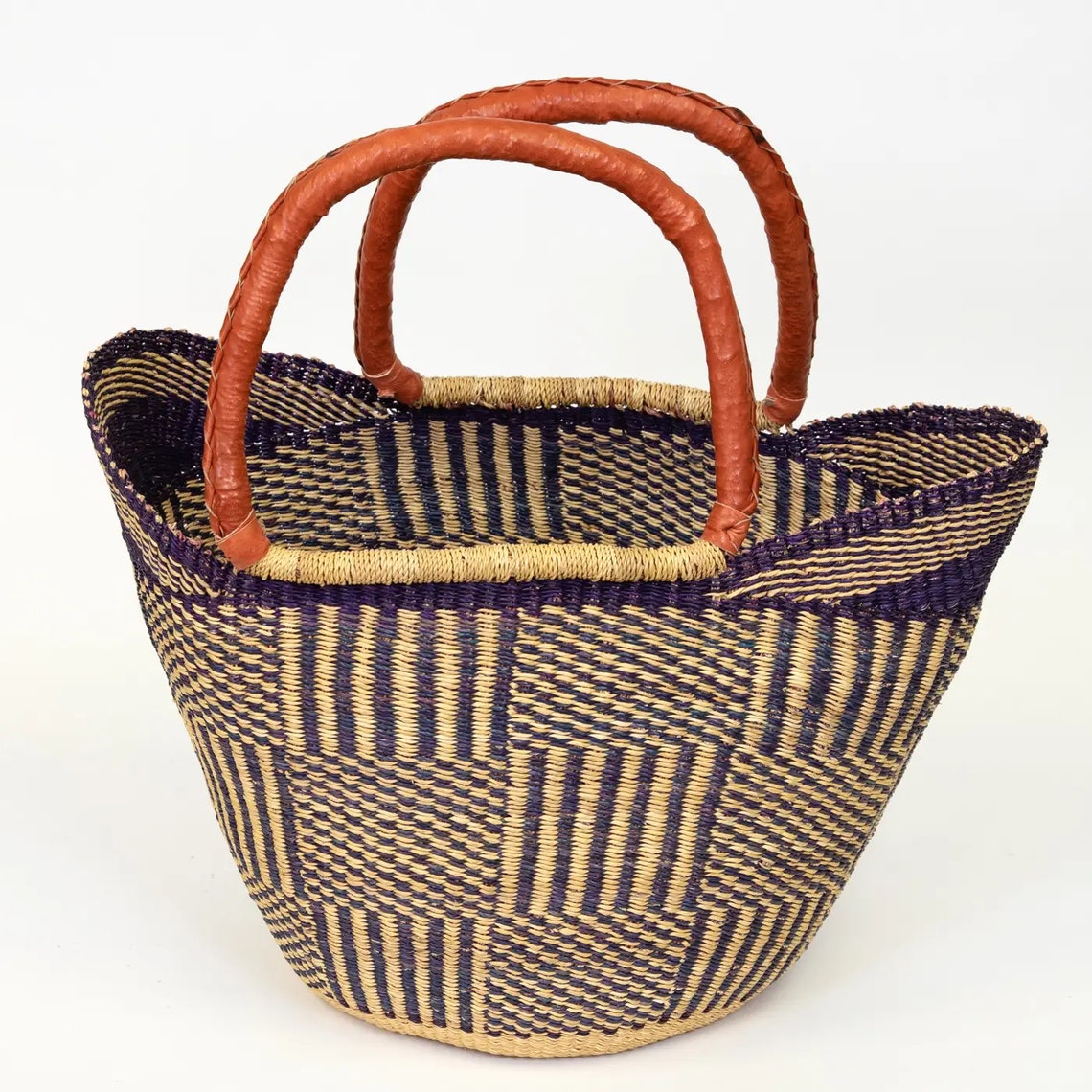 Woven Market Basket Hand Made in Ghana Assorted Colors Ghanaian Bolga ...