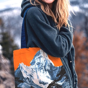 Ama Dablam Mountain Tote Bag Nepal Peak Tote in Orange Himalayan Landscape Bag Travel Tote Adventure Bag Hiking Gift for Outdoorsy People