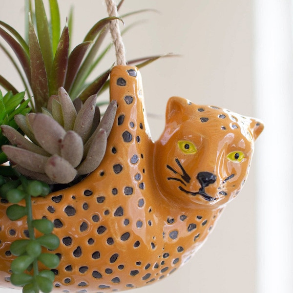 Safari Gepard Blumenampel Blumenampel - Keramik und Juteseil - Pflanzennachhaltig leben