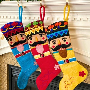 Felt Nutcracker Christmas Stocking Made from 100% New Zealand Wool - Nepalese Eco Friendly!