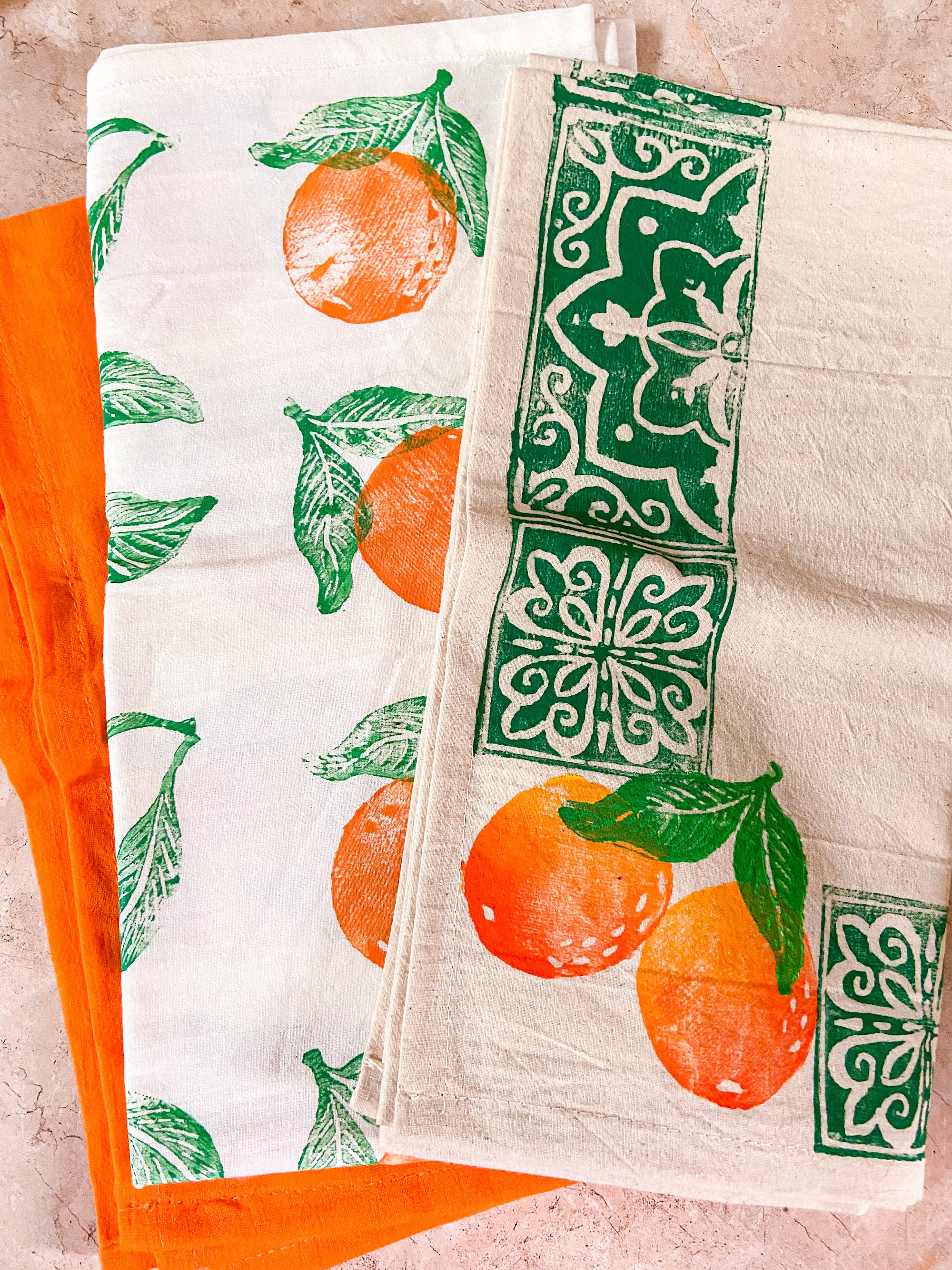 Block Printed Oranges Flour Sack Tea Towels Set of 3 Handmade Florida Fruit Etsy