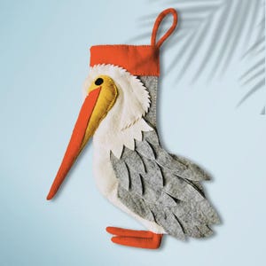 Felt Pelican Christmas Stocking Made from 100% New Zealand Wool - Nepalese Eco Friendly Beach Gifts