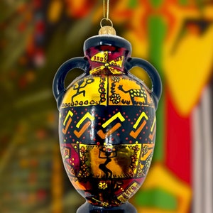 African Vase Glass Ornament &quot;Adinkra&quot; - Kenzies of London for Olivia Goes Global