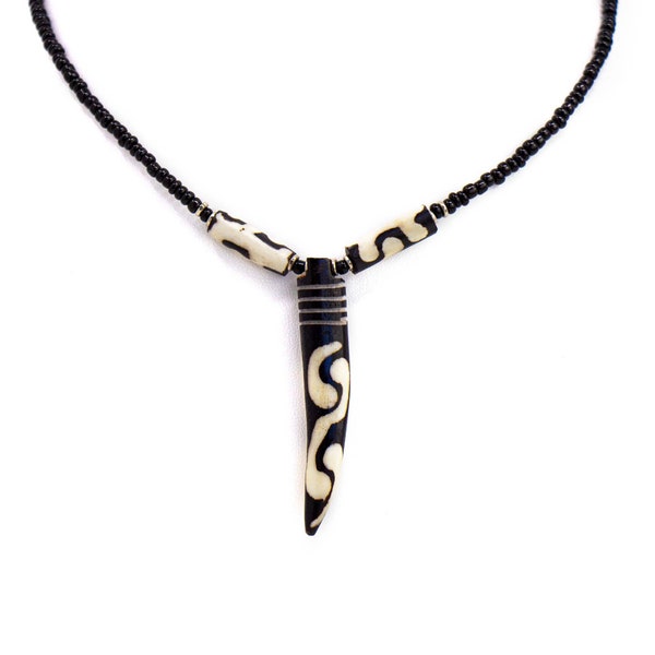 Kenyan Tribal Bone Necklace - Made with Traditional Batik Style Art Tooth