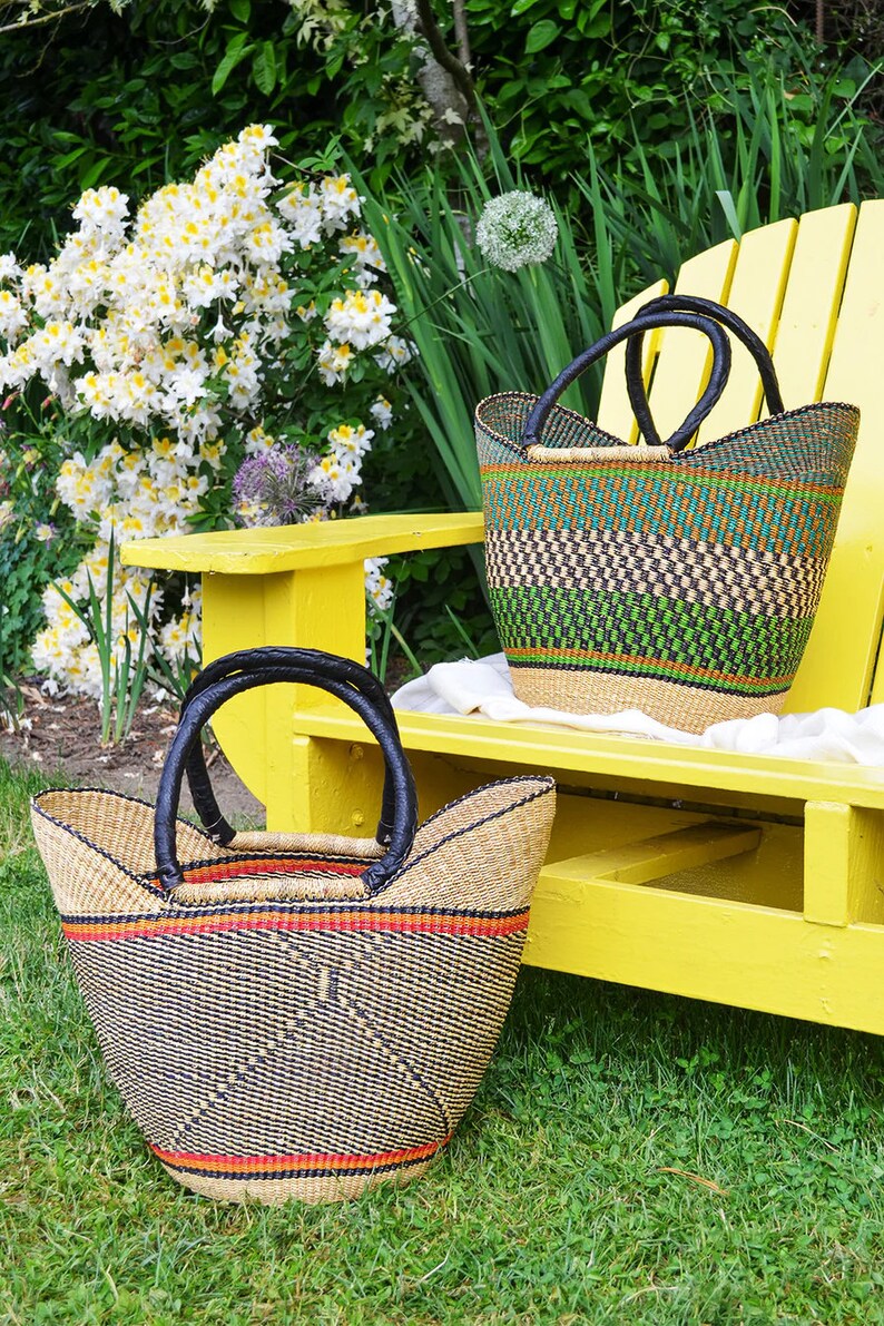 Woven Market Basket Hand Made in Ghana Assorted Colors Ghanaian Bolga