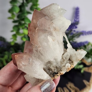 Pink Hematite Quartz Cluster (India)